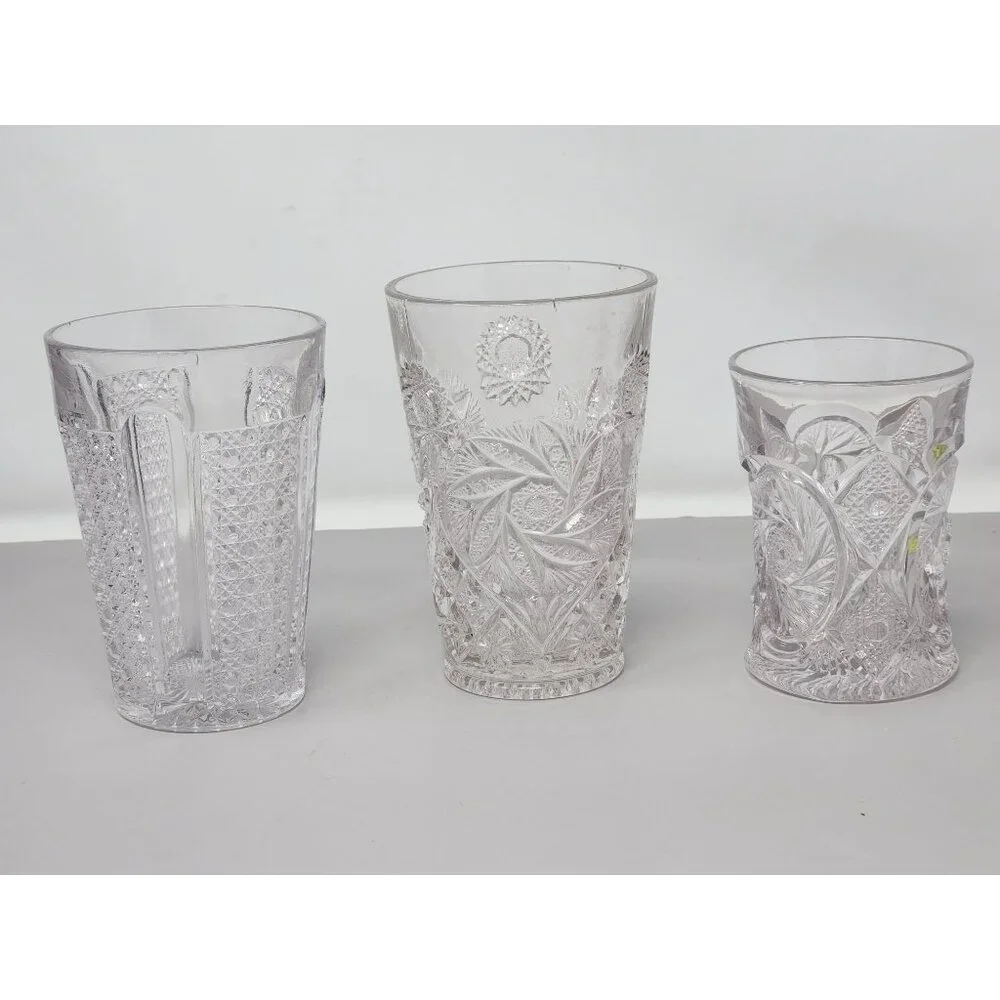 Vintage Miss Matched Cut‎ Glass Tumbler With Intricate Floral Geometric Patterns